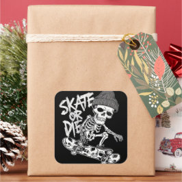 Pegatina Cuadrada Skeleton Skateboarder Temático De Halloween: Estil