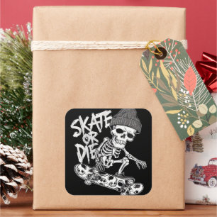 Pegatina Cuadrada Skeleton Skateboarder Temático De Halloween: Estil