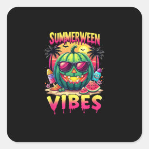 Pegatina Cuadrada Skeleton Summer Summerween Vibes Watermelon Jack-O