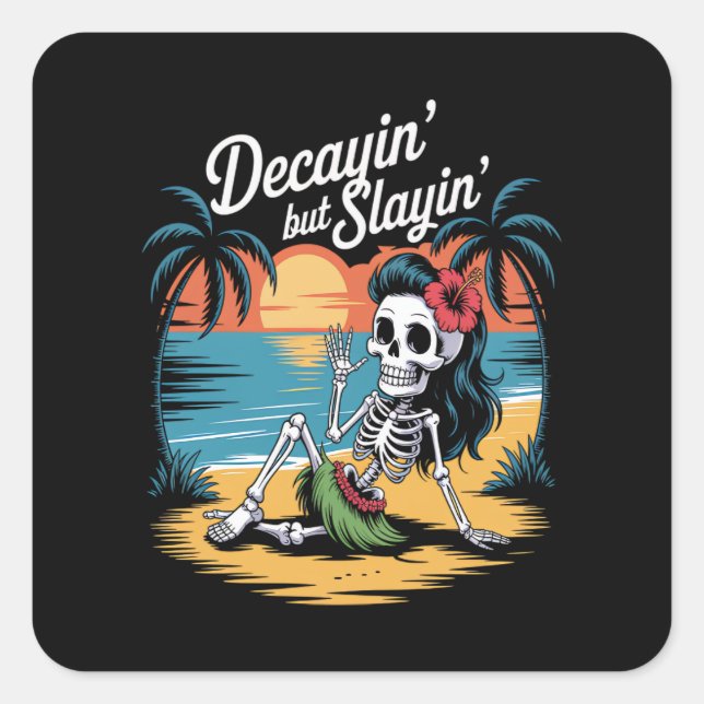 Pegatina Cuadrada Skeleton Summerween (Anverso)