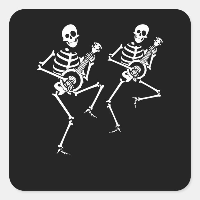 Pegatina Cuadrada Skeletons playing Banjos Bluegrass Folk Music (Anverso)