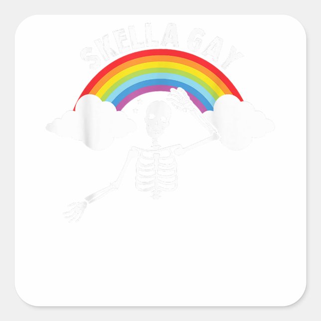Pegatina Cuadrada Skella Gay Spooky Halloween Skeleton LGBT (Anverso)