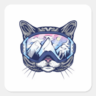 PEGATINA CUADRADA SKI CAT