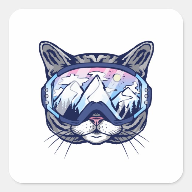 PEGATINA CUADRADA SKI CAT (Anverso)