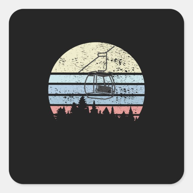 Pegatina Cuadrada Ski Lift Retro (Anverso)