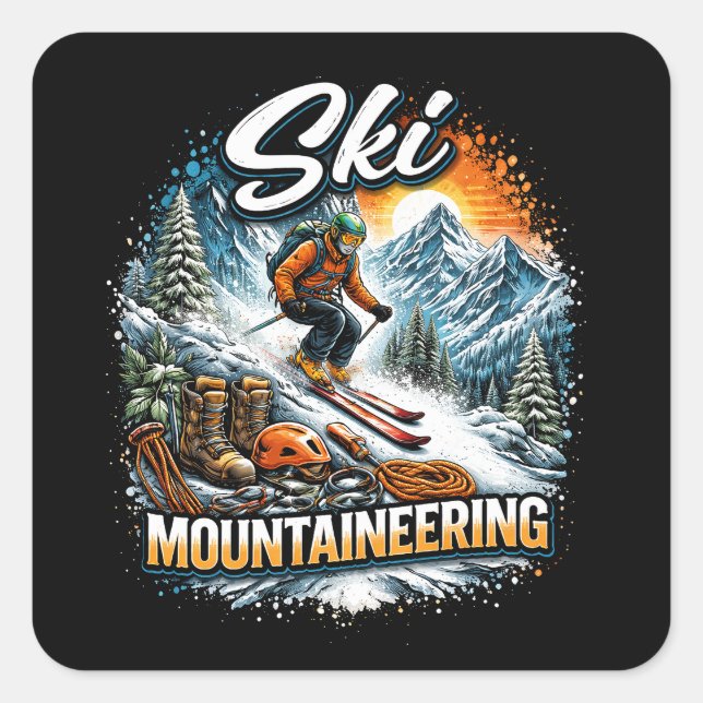 Pegatina Cuadrada Ski Mountaineering (Anverso)
