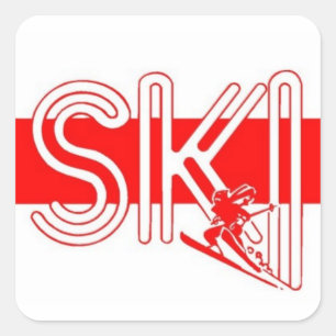Pegatina Cuadrada Ski Red Stripe con Snowskier