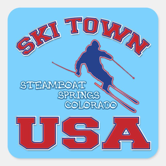 Pegatina Cuadrada Ski Town USA, Steamboat Springs, Colorado (Anverso)