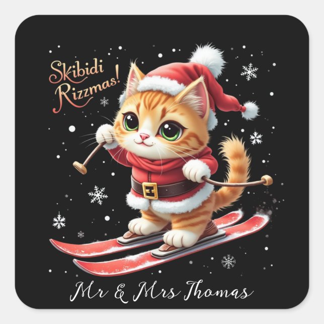 Pegatina Cuadrada Skibidi Rizzmas, el último meme de Navidades diver (Anverso)