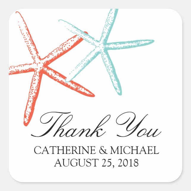 Pegatina Cuadrada Skinny Starfish Boda (Anverso)