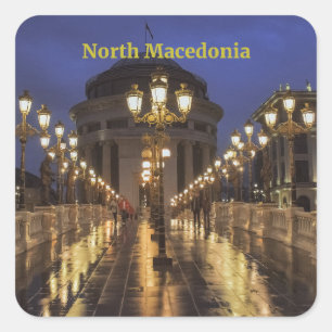 Pegatina Cuadrada Skopje, al norte de Macedonia