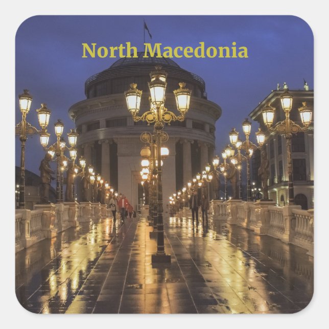 Pegatina Cuadrada Skopje, al norte de Macedonia (Anverso)