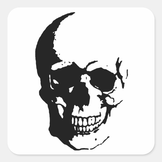 Pegatina Cuadrada Skull - Arte Metalizado negro y blanco (Anverso)
