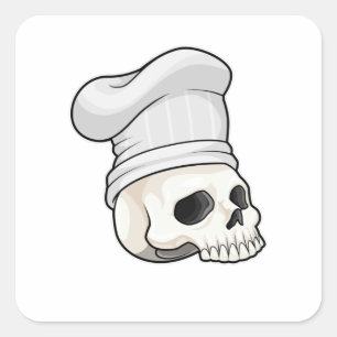 Pegatina Cuadrada Skull as Cook with Chef hat