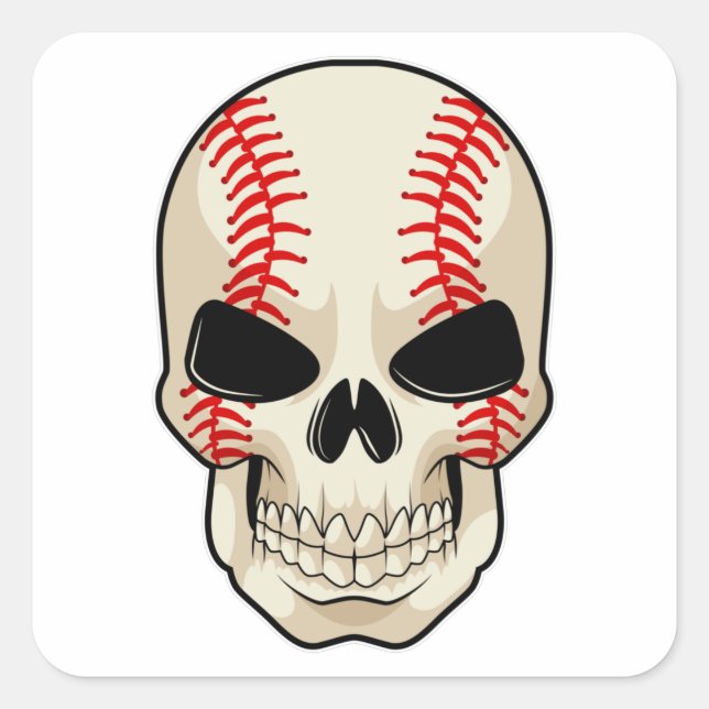 Pegatina Cuadrada Skull Baseball Sports (Anverso)