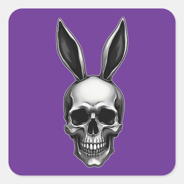 Pegatina Cuadrada Skull Bunny – Dark Gothic Easter - Autocolante (Anverso)