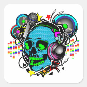 Pegatina Cuadrada Skull DJ