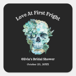 Pegatina Cuadrada Skull Love al primer susto Halloween Bridal Shower