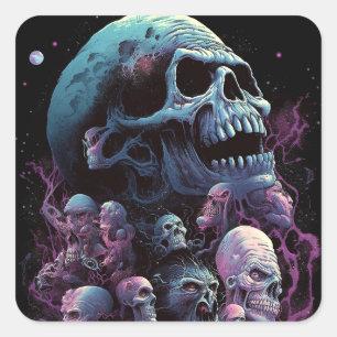 Pegatina Cuadrada Skull Monsters Horror Art