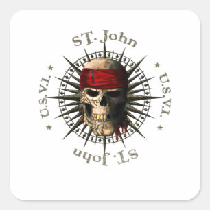 Pegatina Cuadrada Skull pirata de San Juan