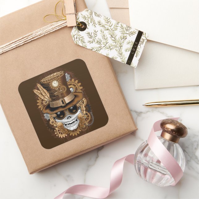 Pegatina Cuadrada Skull Steampunk Voodoo Retro Machine (Regalar)