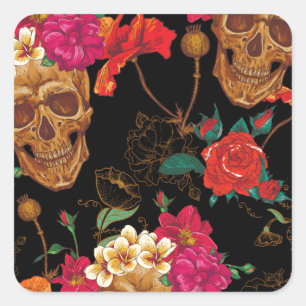 Pegatina Cuadrada Skulls florales