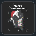 Pegatina Cuadrada Skunk Christmas Skunks Winter Animals<br><div class="desc">The skunk for Christmas with fairy lights. Funny animals with gifts and snow to the holidays. Also funny for Christmas in July. Stinkiers are sweet animals and perfect for Christmas.</div>