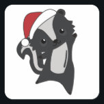 Pegatina Cuadrada Skunk Christmas Skunks Winter Animals<br><div class="desc">The skunk for Christmas with fairy lights. Funny animals with gifts and snow to the holidays. Also funny for Christmas in July. Stinkiers are sweet animals and perfect for Christmas.</div>