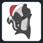 Pegatina Cuadrada Skunk Christmas Skunks Winter Animals<br><div class="desc">The skunk for Christmas with fairy lights. Funny animals with gifts and snow to the holidays. Also funny for Christmas in July. Stinkiers are sweet animals and perfect for Christmas.</div>