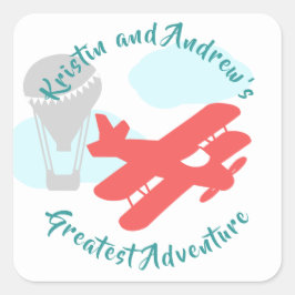 Pegatina Cuadrada Sky Adventure Transportation Baby Shower