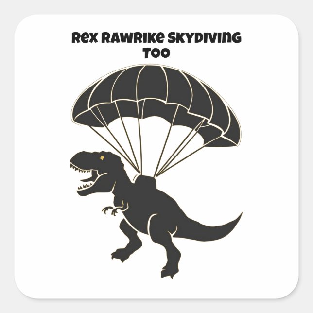 Pegatina Cuadrada Skydiving T-rex (Anverso)