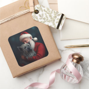 Pegatina Cuadrada Skye Terrier Con Navidades festivos de Santa Claus