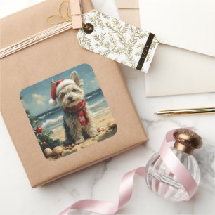 Pegatina Cuadrada Skye Terrier Dog Navidades Vintage Beach