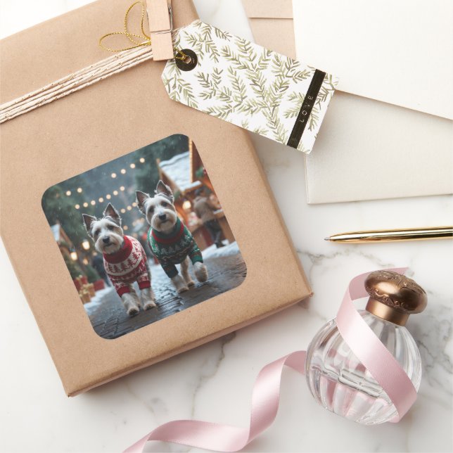 Pegatina Cuadrada Skye Terrier Dogs Christmas Snow Holiday  (Regalar)