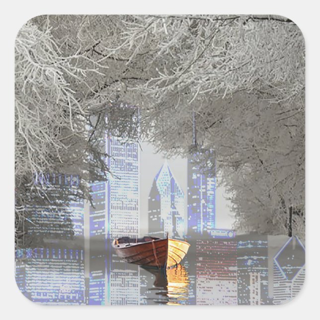 Pegatina Cuadrada Skyline (Anverso)