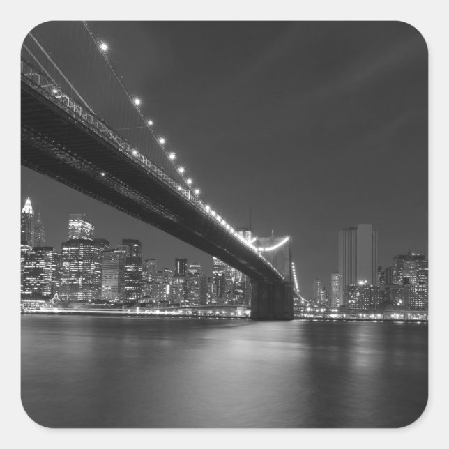 Pegatina Cuadrada Skyline Black White New York (Anverso)