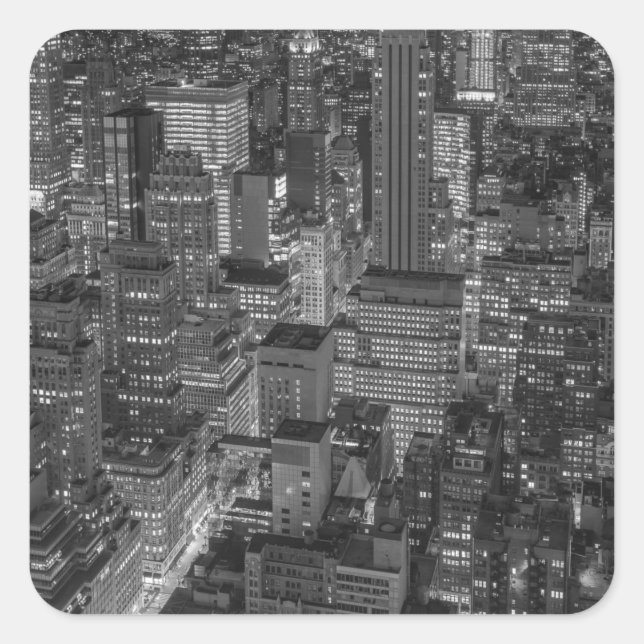 Pegatina Cuadrada Skyline Black White Red New York City (Anverso)