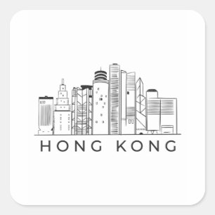 Pegatina Cuadrada Skyline de Hong Kong