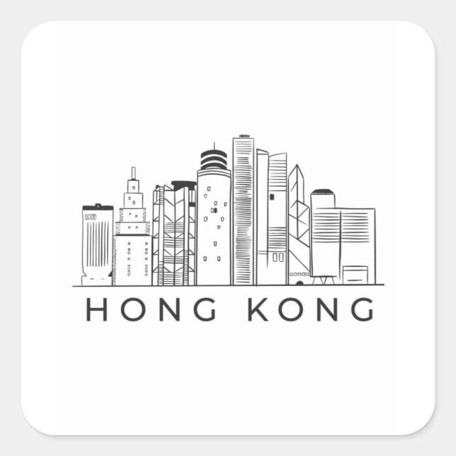 Pegatina Cuadrada Skyline de Hong Kong (Anverso)