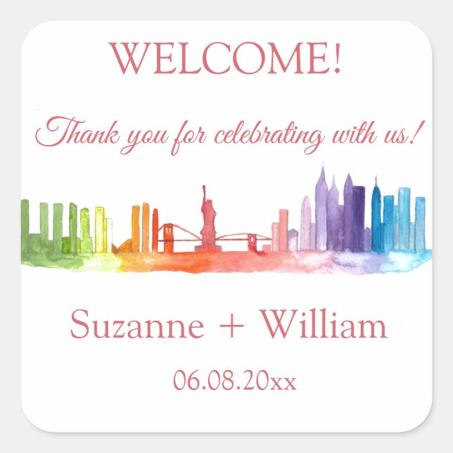 Pegatina Cuadrada Skyline de la ciudad de NUEVA YORK Bodas del arcoi (Anverso)