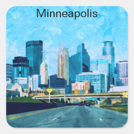 Pegatina Cuadrada Skyline de viajes Minneapolis Minnesota
