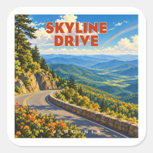 Pegatina Cuadrada Skyline Drive Shenandoah Virginia Arcoiris