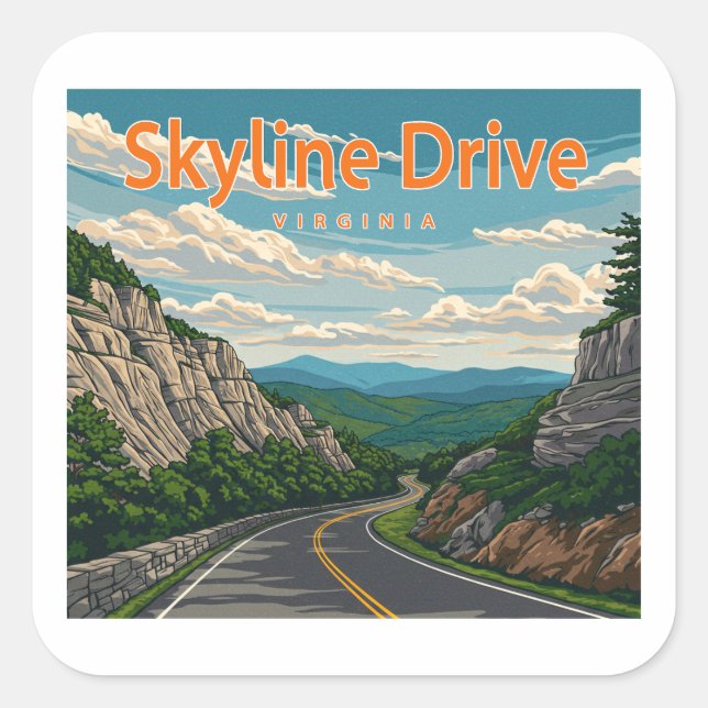 Pegatina Cuadrada Skyline Drive Virginia Landscape (Anverso)