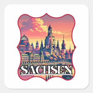 Pegatina Cuadrada Skyline Retro Sachsen