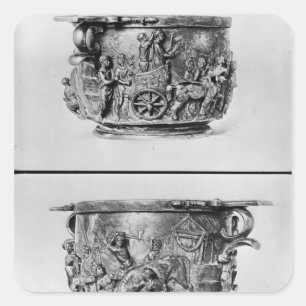 Pegatina Cuadrada Skyphos que representa a la procesión consular