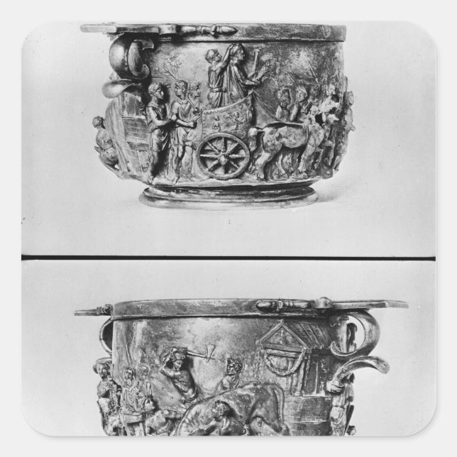 Pegatina Cuadrada Skyphos que representan la procesión consular (Anverso)