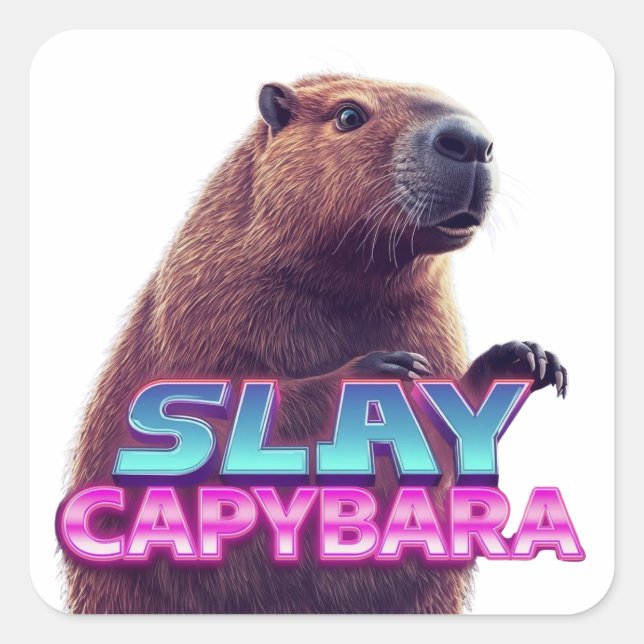 Pegatina Cuadrada Slay Capybara Funny Animal Meme Gift (Anverso)