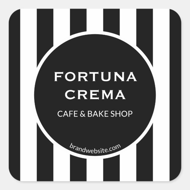 Pegatina Cuadrada Sleek Black & White Stripe Business Name Brand (Anverso)