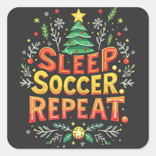 Pegatina Cuadrada Sleep Soccer Repetir el amor del árbol de Navidad