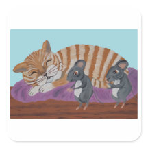 Sleeping Cat with Sneaky Mice 